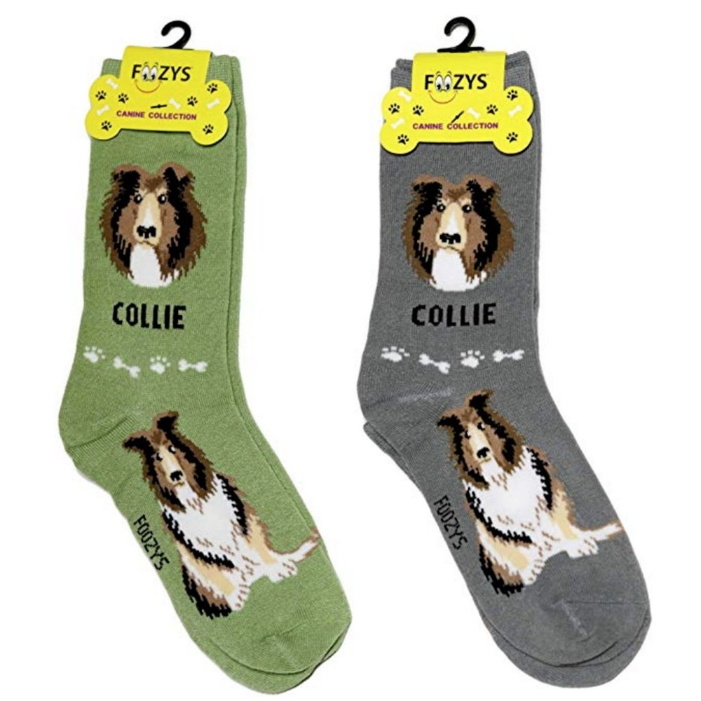 Collie Dog Socks Novelty Dress Casual SOX Puppy Pet Foozys 2 Pair 9-11